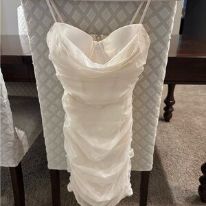 Oh Polly Cream Ruched Mini Dress